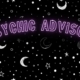 Moon and stars background with psychic advisor text in neon