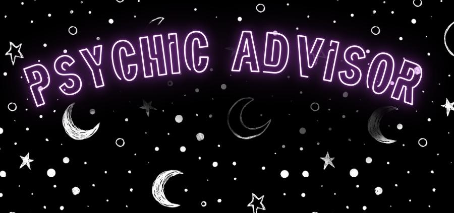 Moon and stars background with psychic advisor text in neon